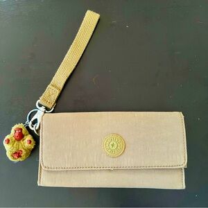 Kipling Rubi Tri Fold Long Wallet with Monkey Khaki Green Wristlet